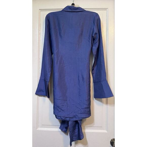 NWT Elliatt Anthropologie Moonlit Blue Silk Button Up Mini Dress Size Small - Picture 4 of 16